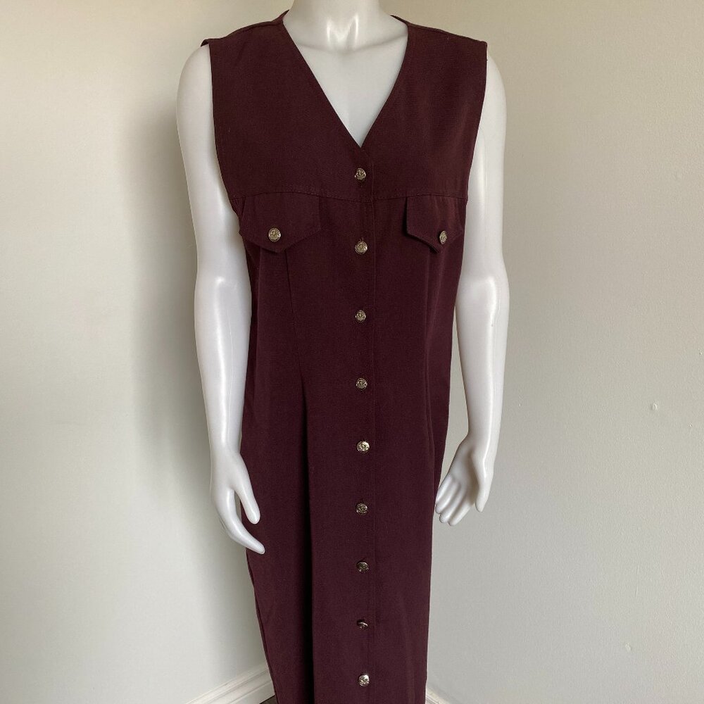 #26 Long sleeveless button up Maroon Dress